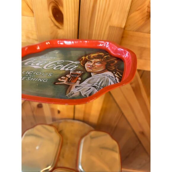 Vintage Graphic Design Coca Cola Trays Lot Of 4 Made In Hong Kong 6” x 7.5” Red - Picture 9 of 14